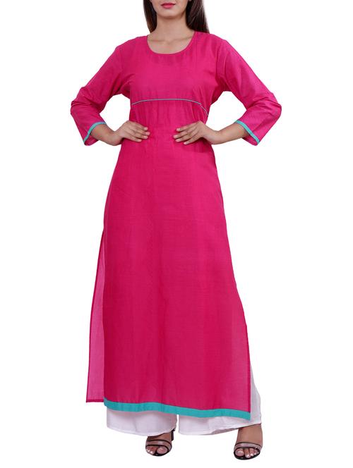pink straight  piping kurta - 15416318 - Very Small Image - 1