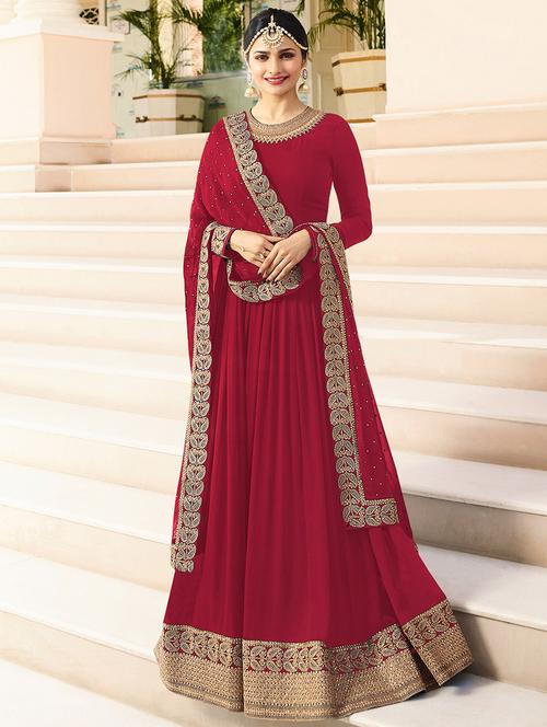 embroidered semi-stitched flared suit - 15416832 - Very Small Image - 1