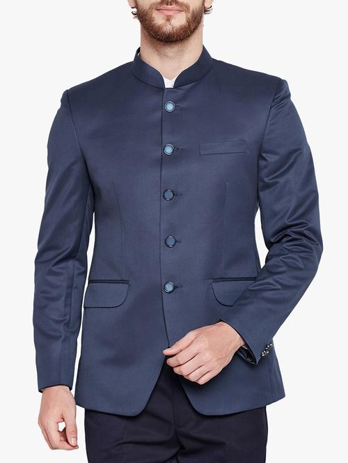navy blue cotton casual blazer - 15417743 - Very Small Image - 1