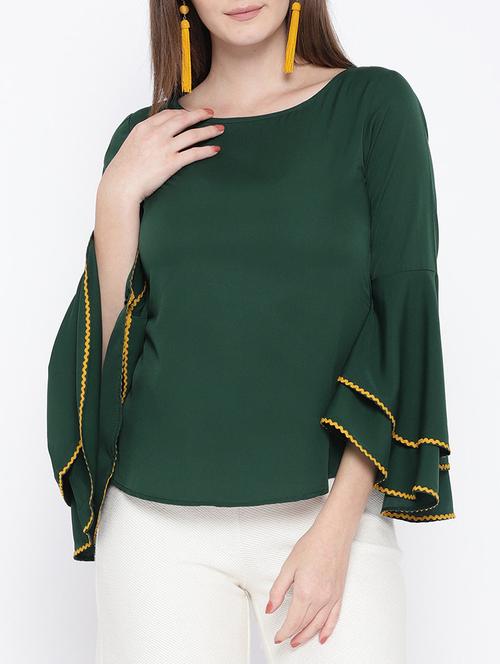 contrasting lace bell sleeved top - 15418746 - Very Small Image - 1