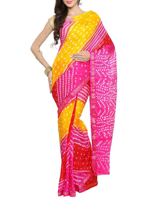 contrast shades bandhani saree with blouse - 15418789 - Very Small Image - 1