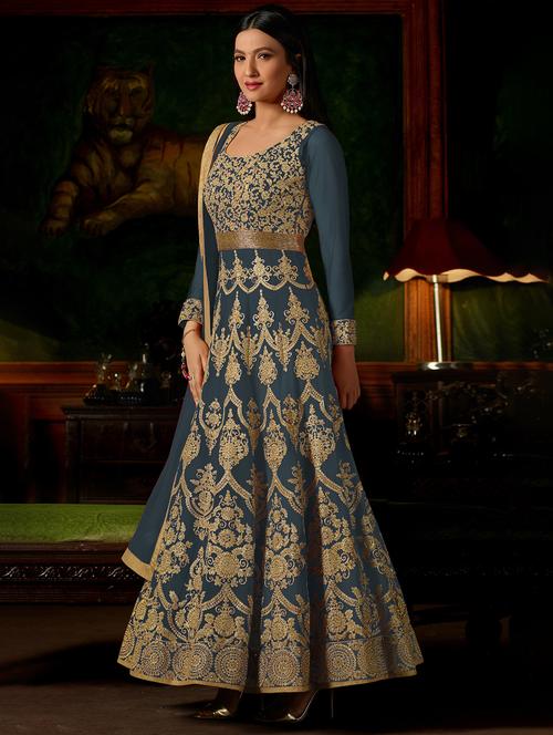 embroidered semi-stitched anarkali suit - 15419355 - Very Small Image - 1