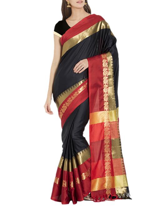 contrast bordered handloom saree - 15419489 - Very Small Image - 1