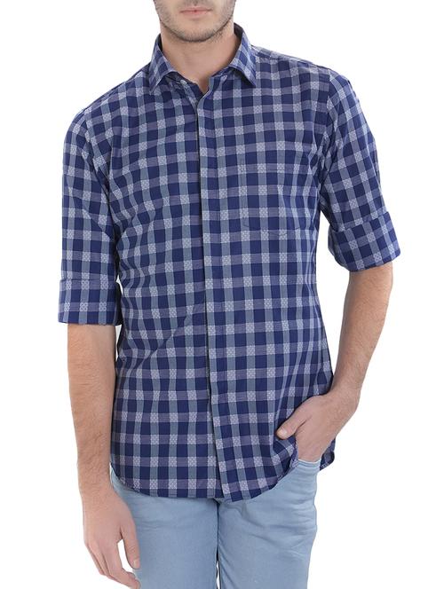navy blue cotton blend casual shirt - 15421518 - Very Small Image - 1