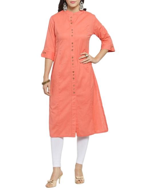 peach straight kurta - 15421756 - Very Small Image - 1
