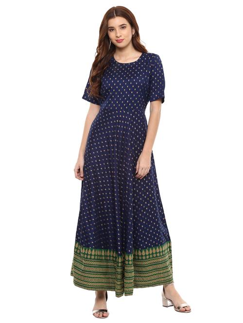 flared block print kurta - 15425869 - Very Small Image - 1