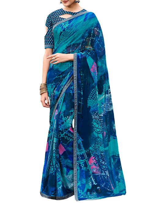 abstract printed saree with blouse - 15426246 - Very Small Image - 1