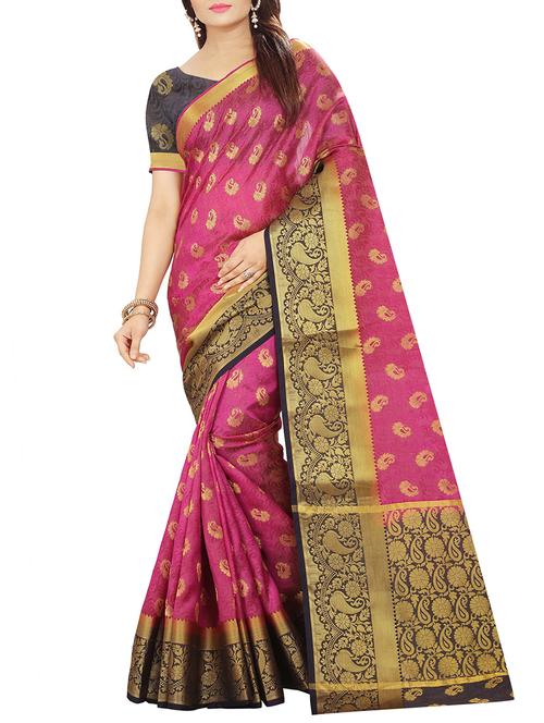 paisley zari motif kanjivaram saree with blouse - 15426331 - Very Small Image - 1