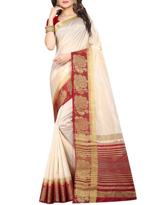 contrast zari border kanjivaram saree with blouse - 15426342 - Very Small Image - 1