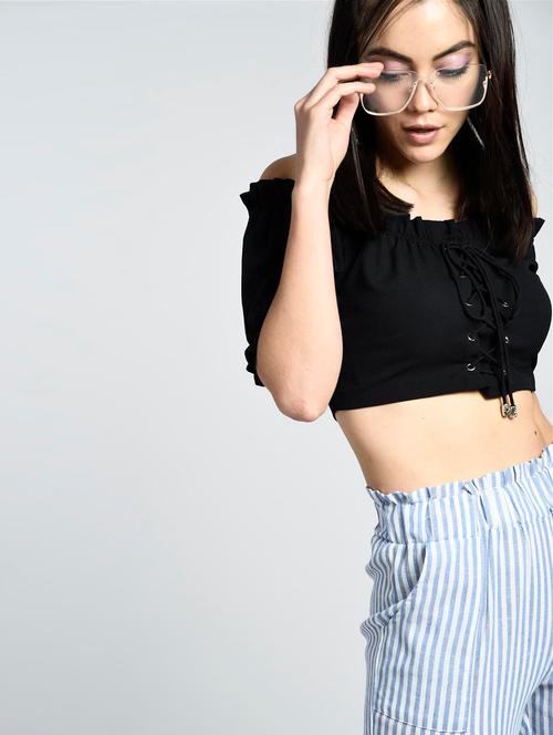 off shoulder lace-up crop top - 15426418 - Very Small Image - 1