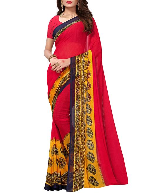 contrast bordered printed saree with blouse - 15426667 - Very Small Image - 1