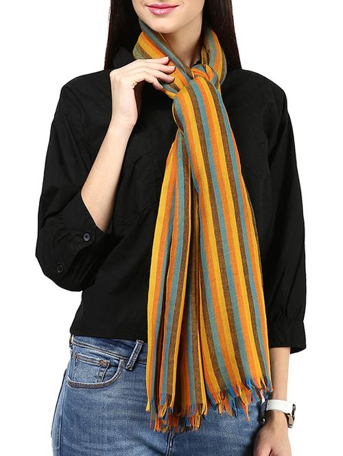 yellow woolen striped stole - 15426737 - Very Small Image - 1