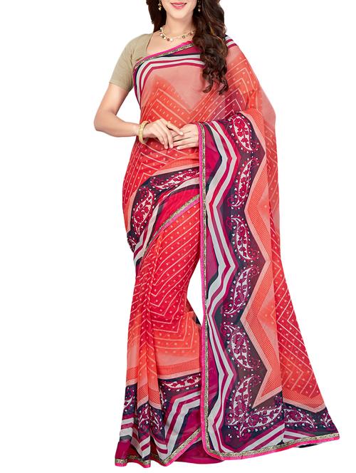 chevron printed saree with blouse - 15427130 - Very Small Image - 1