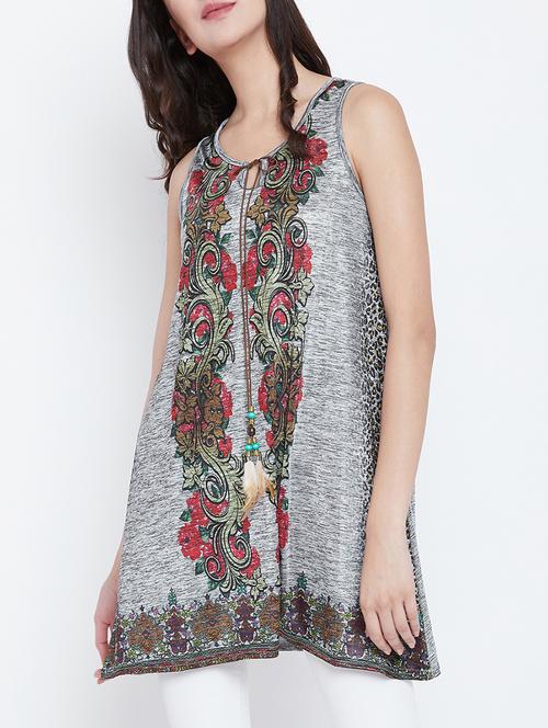 printed a-line tie knot neck tunic - 15427540 - Very Small Image - 1