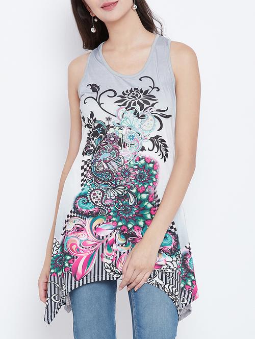 printed asymmetric sheer back tunic - 15427552 - Very Small Image - 1