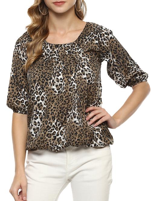 pleated detail printed blouson top - 15427913 - Very Small Image - 1