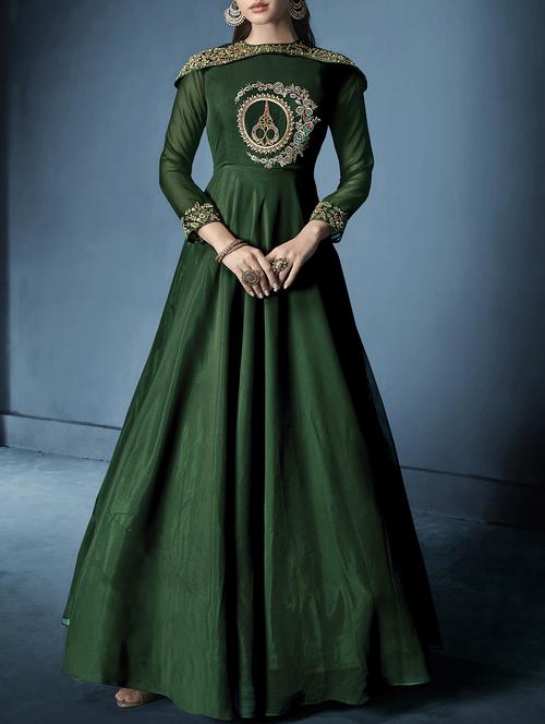 embroidered semi-stitched flared suit - 15428524 - Very Small Image - 1