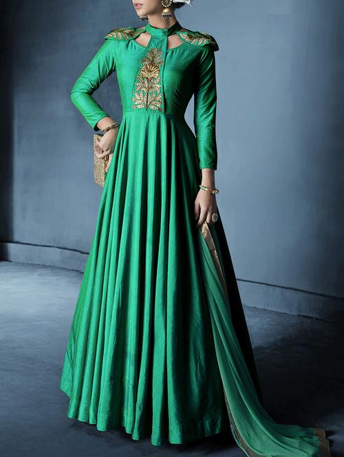 embroidered semi-stitched flared suit - 15428525 - Very Small Image - 1