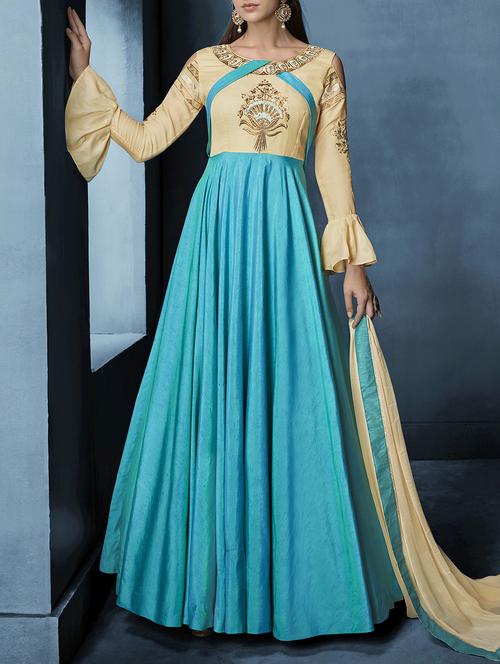 embroidered semi-stitched flared suit - 15428529 - Very Small Image - 1