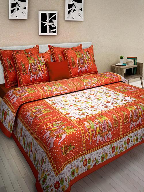 ethnic print cotton double bedsheet with 2 pillow covers - 15428744 - Very Small Image - 1