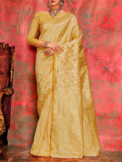 delicate golden zari woven saree with blouse - 15429732 - Very Small Image - 1