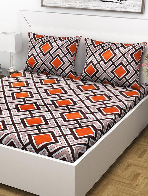 144 tc-100% cotton double bed sheet with 2 pillow covers - 15430007 - Very Small Image - 1