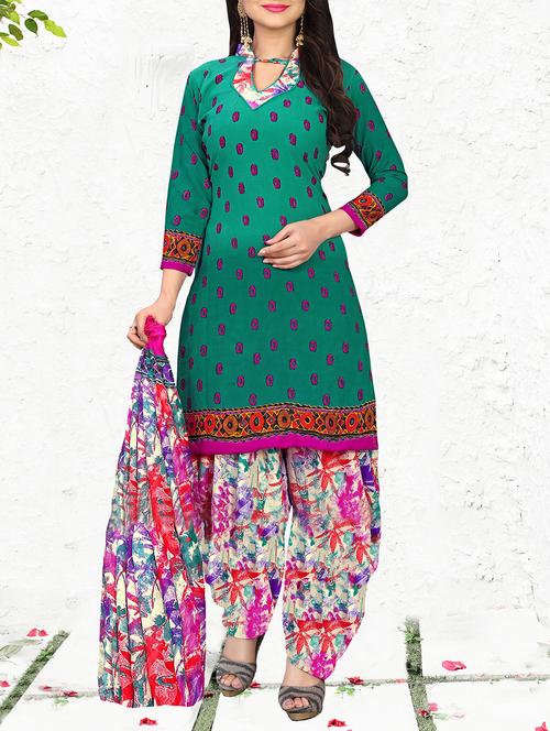 printed unstitched patiyala suit - 15430149 - Very Small Image - 1