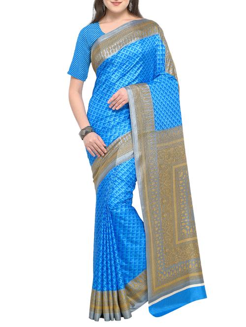contrast border geometrical printed saree with blouse - 15431063 - Very Small Image - 1
