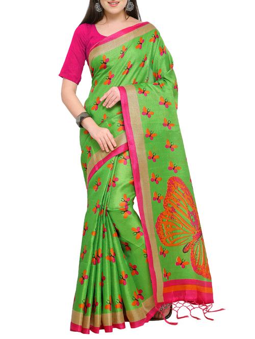 conversational green printed saree with tassels with blouse - 15431079 - Very Small Image - 1