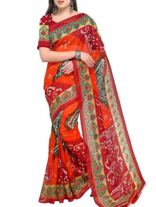 women's bandhani orange colored saree with blouse - 15431097 - Very Small Image - 1