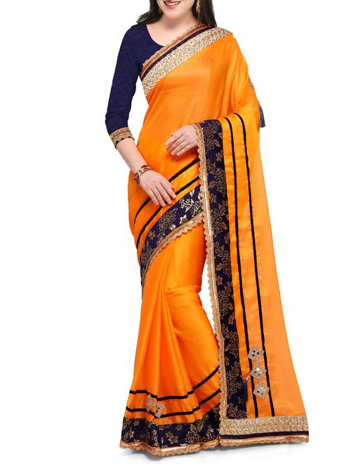 contrast border patchwork saree with tassels with blouse - 15431115 - Very Small Image - 1