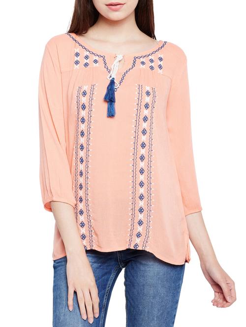 tie-up neck embroidered top - 15431322 - Very Small Image - 1