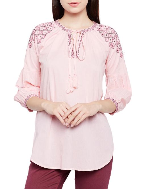 tie-up neck embroidered tunic - 15431327 - Very Small Image - 1
