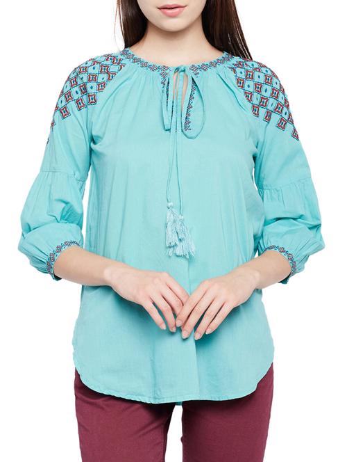 tie-up neck embroidered tunic - 15431328 - Very Small Image - 1