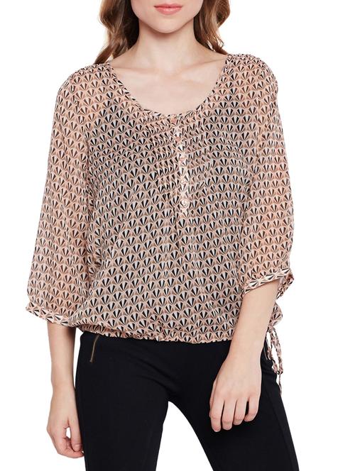 drawstring hem sheer blouson top - 15431345 - Very Small Image - 1