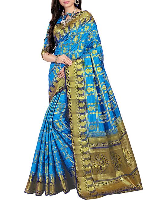 gold zari border patola saree with blouse - 15432938 - Very Small Image - 1
