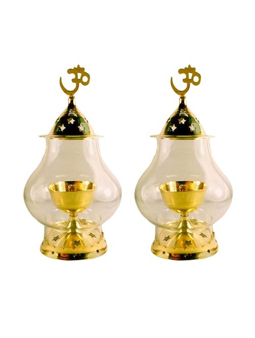 set of 2 golden brass akhand diya - 15434486 - Very Small Image - 1