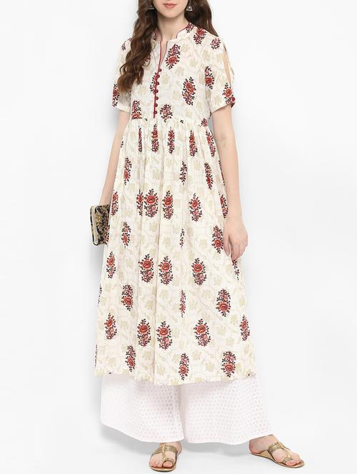 ivory printed kurta palazzo set - 15435923 - Very Small Image - 1