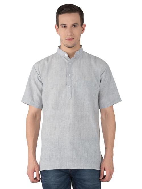 grey solid khadi short kurta - 15436247 - Very Small Image - 1