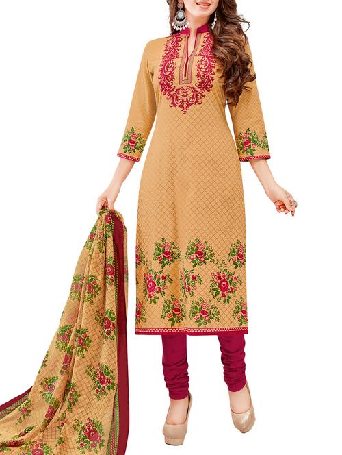 printed unstitched churidaar suit - 15436271 - Very Small Image - 1