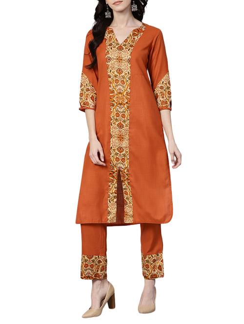 rust motifs kurta pant set - 15436867 - Very Small Image - 1