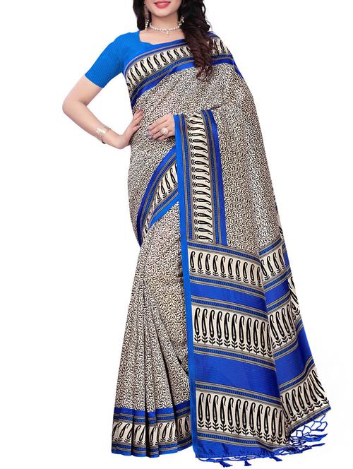 paisley bordered printed saree with blouse - 15437034 - Very Small Image - 1