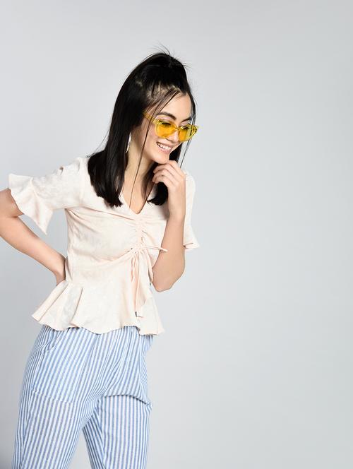 ruched front ruffle detail top - 15438137 - Very Small Image - 1