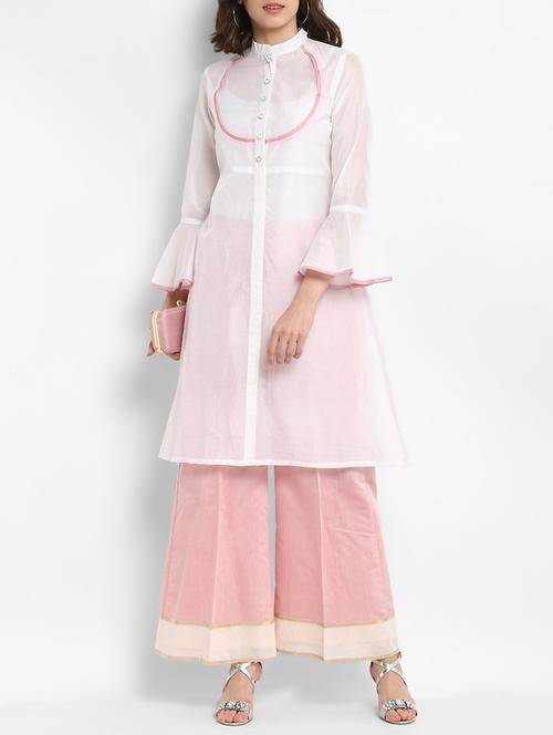 bell sleeve chanderi kurta with palazzo set - 15438253 - Very Small Image - 1