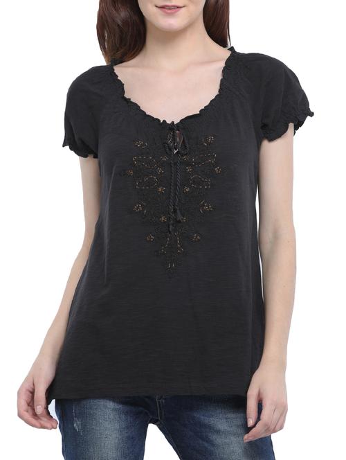 embroidered draw-string neck top - 15438729 - Very Small Image - 1