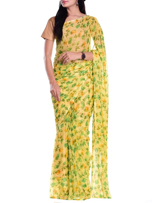 floral printed chiffon saree with blouse - 15439106 - Very Small Image - 1