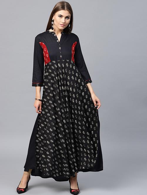 flared block print ethnic dress - 15440566 - Very Small Image - 1