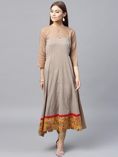 printed flared back detail kurta - 15440576 - Very Small Image - 1