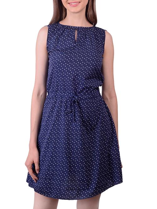 drawstring waist polka dot a-line dress - 15440952 - Very Small Image - 1