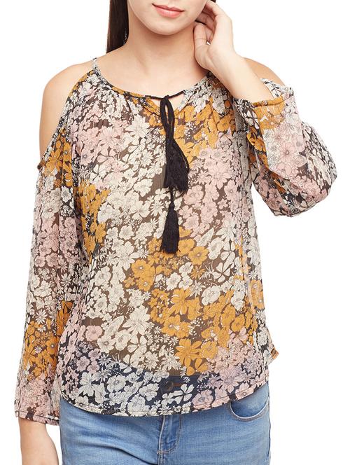 floral cold shoulder tie knot top - 15442014 - Very Small Image - 1